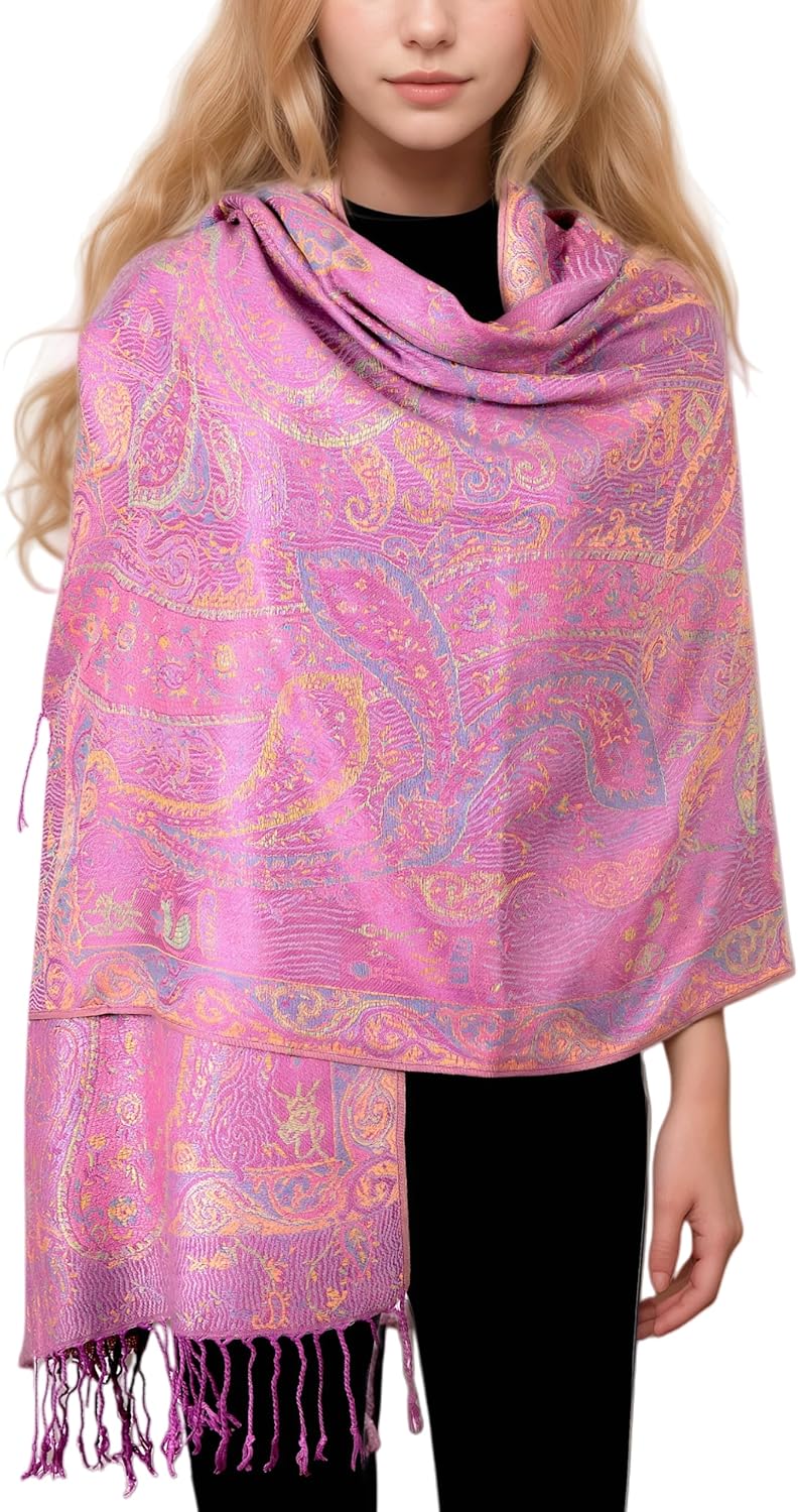 Achillea Big Paisley Pashmina Shawl Wrap for Women – Elegant Scarf for Weddings, Evening Dresses, Festivals & Daily Wear - Image 1